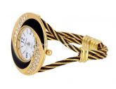 Relógio Feminino C/ Decorações Em Cristais Preto C/ Dourado