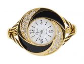 Relógio Feminino C/ Decorações Em Cristais Preto C/ Dourado